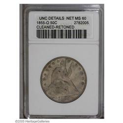 1855-O 50C Arrows Unc Details--Cleaned, Retoned--ANACS 1855-O[50C] Arrows Unc Details--Cleaned, Reto