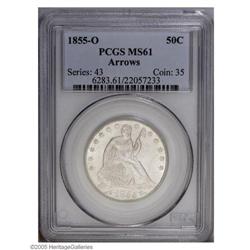 1855-O 50C Arrows MS61 PCGS. A fully white coin with a 1855-O[50C] Arrows MS61 PCGS.