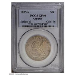 1855-S 50C Arrows XF40 PCGS. The only date of San Fran 1855-S[50C] Arrows XF40 PCGS.