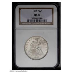1863 50C MS61 NGC. This well struck Civil War Seated H 1863[50C] MS61 NGC.