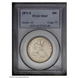 1871-S 50C MS65 PCGS. WB-103. The scarce ''Incomplete 1871-S[50C] MS65 PCGS.