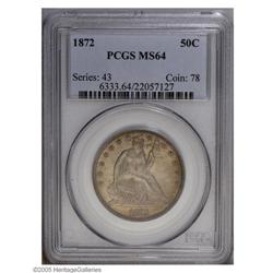 1872 50C MS64 PCGS. A difficult coin to locate in near 1872[50C] MS64 PCGS.