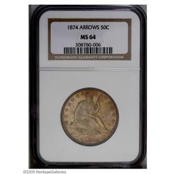 1874 50C Arrows MS64 NGC. A lovely coin for the type o 1874[50C] Arrows MS64 NGC.