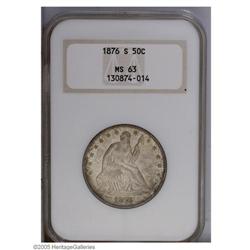 1876-S 50C MS63 NGC. Type One Reverse. Dappled olive, 1876-S[50C] MS63 NGC.