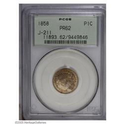 1858 P1C Indian Cent, Judd-211, Pollock-262, PR62 PCGS 1858[P1C] Indian Cent, Judd-211, Pollock-262,