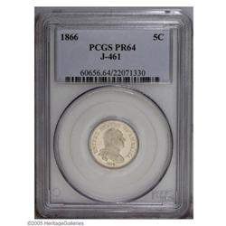 1866 5C Five Cents, Judd-461, Pollock-535, R.5, PR64 P 1866[5C] Five Cents, Judd-461, Pollock-535, R