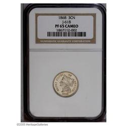 1868 3CN Three Cent Nickel, Judd-618 PR65 Cameo NGC 1868[3CN] Three Cent Nickel, Judd-618, Pollock-6