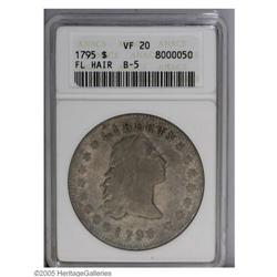 1795 S$1 Flowing Hair, Three Leaves VF20 ANACS. B-5, R 1795[S$1] Flowing Hair, Three Leaves VF20 ANA
