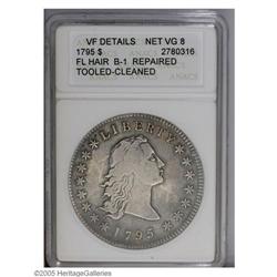 1795 S$1 Flowing Hair, Two Leaves--Repaired, Tooled, C 1795[S$1] Flowing Hair, Two Leaves--Repaired,