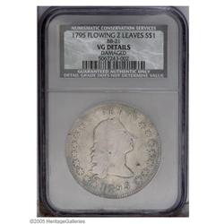 1795 S$1 Flowing Hair, Two Leaves--Damaged--NCS. VG De 1795[S$1] Flowing Hair, Two Leaves--Damaged--