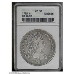 1795 S$1 Draped Bust, Off Center VF30 ANACS. B-14, BB- 1795[S$1] Draped Bust, Off Center VF30 ANACS.