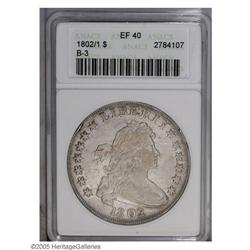 1802/1 S$1 Wide Date XF40 ANACS. B-3, BB-234, R.3. Die 1802/1[S$1] Wide Date XF40 ANACS.