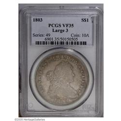 1803 S$1 Large 3 VF35 PCGS. B-6, BB-255, R.1. The sole 1803[S$1] Large 3 VF35 PCGS.