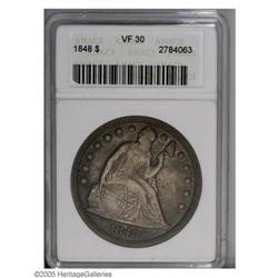 1848 S$1 VF30 ANACS. Deep toned by a thick layer of ch 1848[S$1] VF30 ANACS.