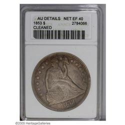 1853 S$1 --Cleaned--ANACS. AU Details, Net XF40. A rich 1853[S$1]--Cleaned--ANACS. AU Details, Net X