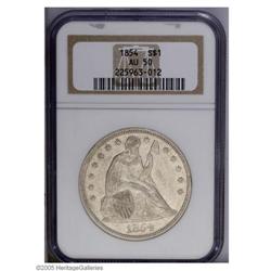 1854 S$1 AU50 NGC. Considerably rarer than the 1853, t 1854[S$1] AU50 NGC.