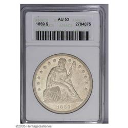 1859 S$1 AU53 ANACS. Pale golden-gray toning covers th 1859[S$1] AU53 ANACS.