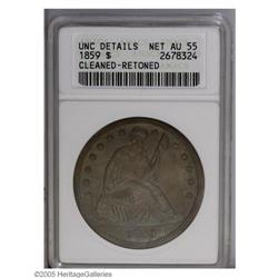 1859 S$1 --Cleaned, Retoned--ANACS. Unc Details, Net AU 1859[S$1]--Cleaned, Retoned--ANACS. Unc Deta