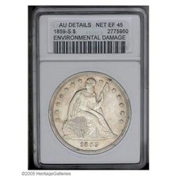 1859-S S$1 --Environmental Damage--ANACS. AU Details, N 1859-S[S$1]--Environmental Damage--ANACS. AU