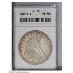 1859-S S$1 AU50 ANACS. The San Francisco Mint produced 1859-S[S$1] AU50 ANACS.