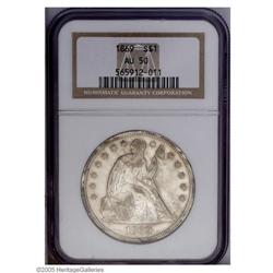 1869 S$1 AU50 NGC. Scattered hairlines and abrasions l 1869[S$1] AU50 NGC.