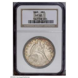 1869 S$1 PR62 ANACS. A rich layer of mottled toning co 1869[S$1] PR62 NGC.
