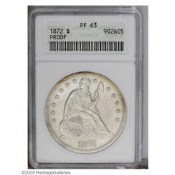 1872 S$1 PR63 ANACS. Essentially brilliant with silver 1872[S$1] PR63 ANACS.