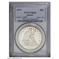 1873 S$1 PR62 PCGS. The surfaces are virtually white, 1873[S$1] PR62 PCGS.