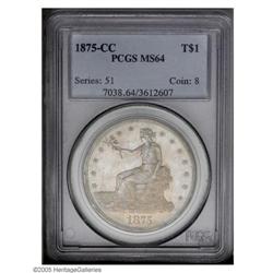 1875-CC T$1 MS64 PCGS. Type One Reverse. Boldly struck 1875-CC[T$1] MS64 PCGS.