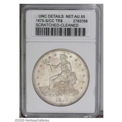 1875-S/CC T$1 --Scratched, Cleaned--ANACS. UNC Details, 1875-S/CC[T$1]--Scratched, Cleaned--ANACS. U