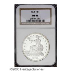 1876 T$1 MS63 NGC. Type One Obverse and Reverse. A lus 1876[T$1] MS63 NGC.