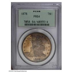 1878 T$1 PR64 PCGS. An intriguing example with the obv 1878[T$1] PR64 PCGS.