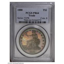 1880 T$1 PR64 PCGS. An attractively toned example of t 1880[T$1] PR64 PCGS.
