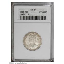 1893 25C Isabella Quarter MS61 ANACS. A pleasing colle 1893[25C] Isabella Quarter MS61 ANACS.