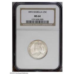 1893 25C Isabella Quarter MS64 NGC. Lustrous surfaces 1893[25C] Isabella Quarter MS64 NGC.