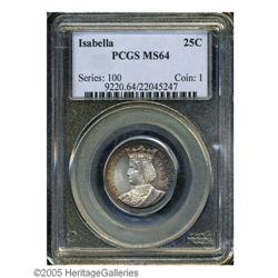 1893 25C Isabella Quarter MS64 PCGS. Lovely waves of c 1893[25C] Isabella Quarter MS64 PCGS.