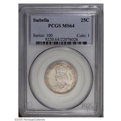 1893 25C Isabella Quarter MS64 PCGS. Mostly untoned an 1893[25C] Isabella Quarter MS64 PCGS.