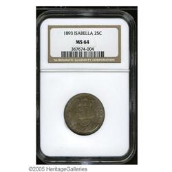 1893 25C Isabella Quarter MS64 NGC. Rich gold, rose, a 1893[25C] Isabella Quarter MS64 NGC.
