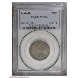 1893 25C Isabella Quarter MS64 PCGS. A bold portrait w 1893[25C] Isabella Quarter MS64 PCGS.