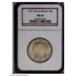 1921 50C Alabama 2x2 MS64 NGC. Powder-blue, peach, and 1921[50C] Alabama 2x2 MS64 NGC.