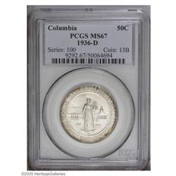 1936-D 50C Columbia MS67 PCGS. Satiny silver-gray sur 1936-D[50C] Columbia MS67 PCGS.
