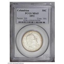 1892 50C Columbian MS65 PCGS. Well struck with bright 1892[50C] Columbian MS65 PCGS.
