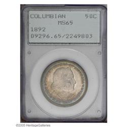 1892 50C Columbian MS65 PCGS. Attractive lustrous surf 1892[50C] Columbian MS65 PCGS.