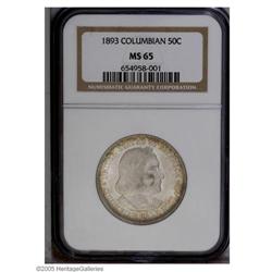 1893 50C Columbian MS65 NGC. Golden-brown patina with 1893[50C] Columbian MS65 NGC.