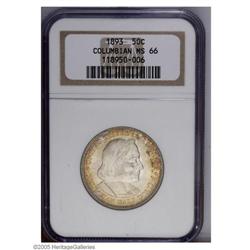 1893 50C Columbian MS66 NGC. Antique-gold and hints of 1893[50C] Columbian MS66 NGC.