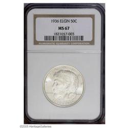 1936 50C Elgin MS67 NGC. Brilliant surfaces display fr 1936[50C] Elgin MS67 NGC.
