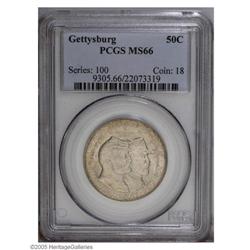 1936 50C Gettysburg MS66 PCGS. Pearl-gray and tan-gold 1936[50C] Gettysburg MS66 PCGS.