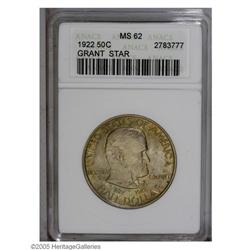 1922 50C Grant with Star MS62 ANACS. Lime green toning 1922[50C] Grant with Star MS62 ANACS.
