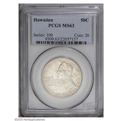 1928 50C Hawaiian MS63 PCGS. Satiny white surfaces wit 1928[50C] Hawaiian MS63 PCGS.