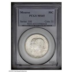 1923-S 50C Monroe MS65 PCGS. Bright, very well struck 1923-S[50C] Monroe MS65 PCGS.